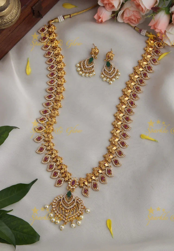 Elegant Ganesha AD long necklace - Sparkle and Glow