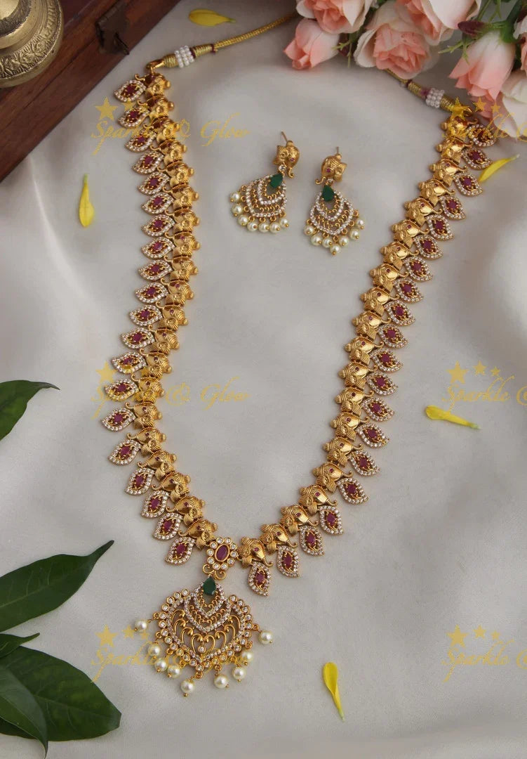 Elegant Ganesha AD long necklace - Sparkle and Glow