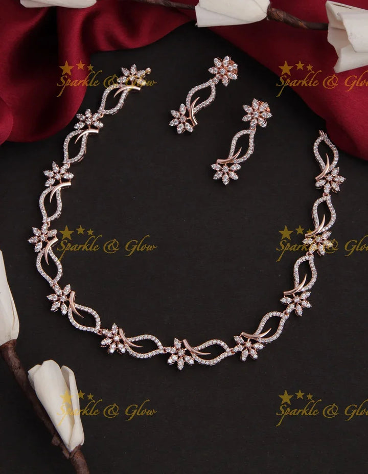 Rose gold beautiful floral AD necklace - Sparkle and Glow