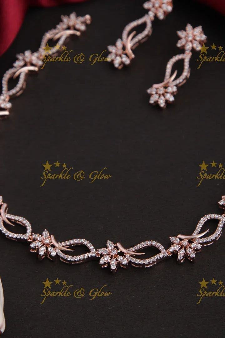 Rose gold beautiful floral AD necklace - Sparkle and Glow