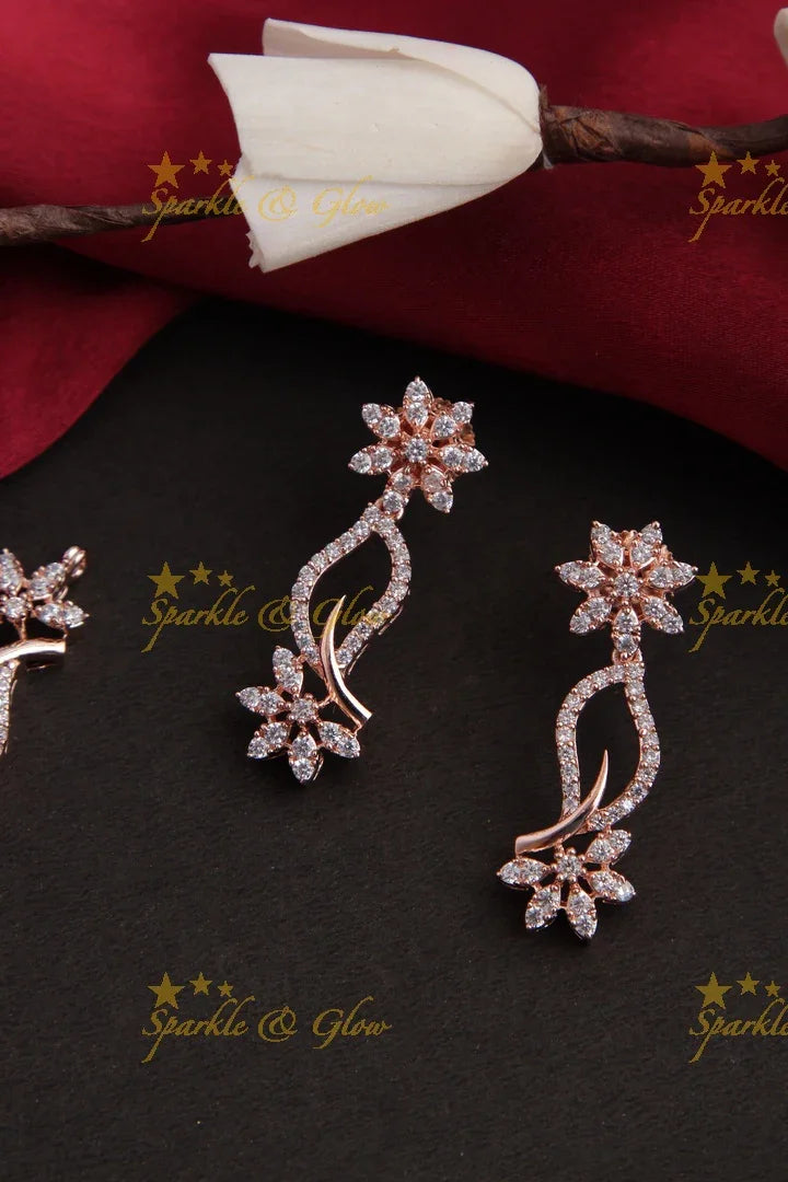 Rose gold beautiful floral AD necklace - Sparkle and Glow