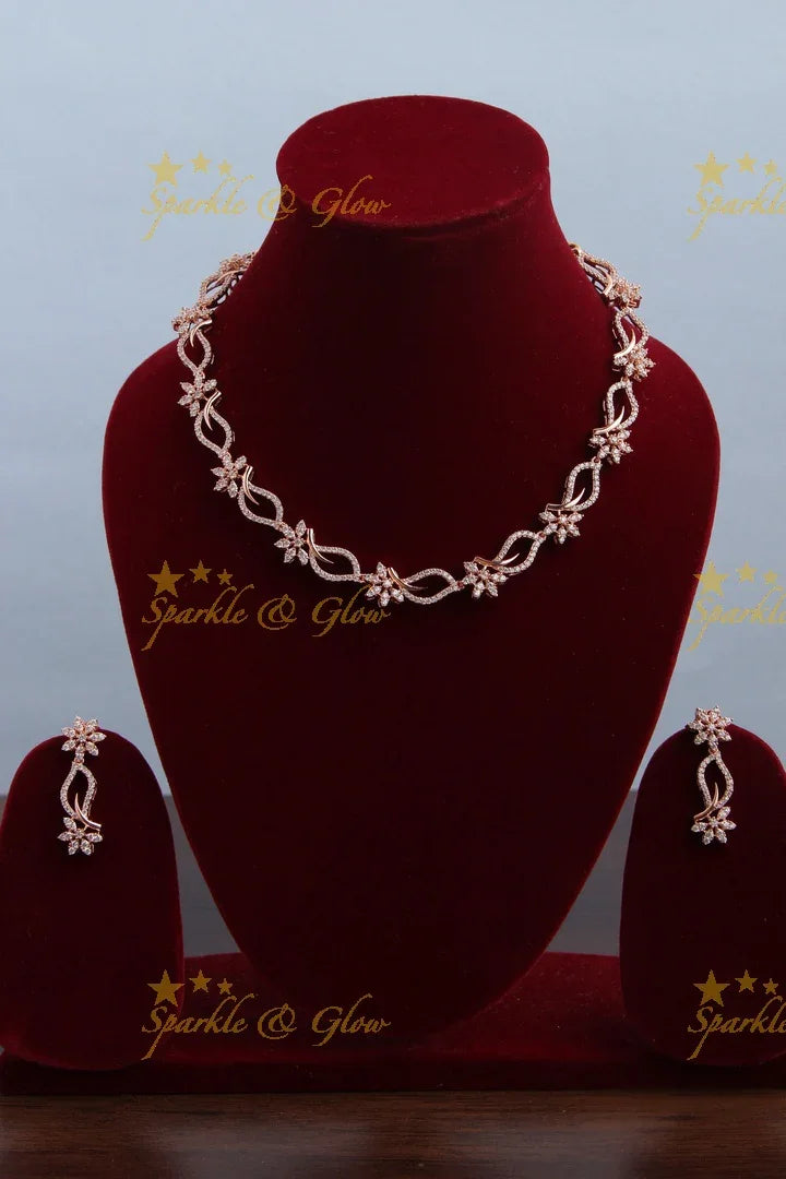 Rose gold beautiful floral AD necklace - Sparkle and Glow