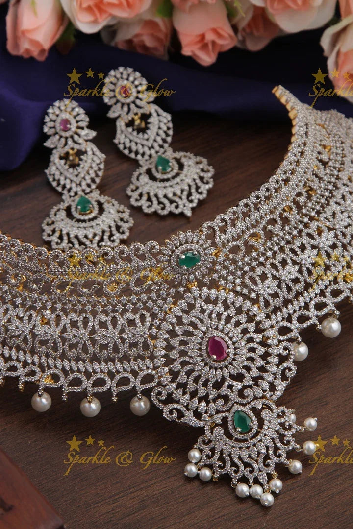 GJ Polish statement semi Bridal set with long haram and choker - Sparkle and Glow