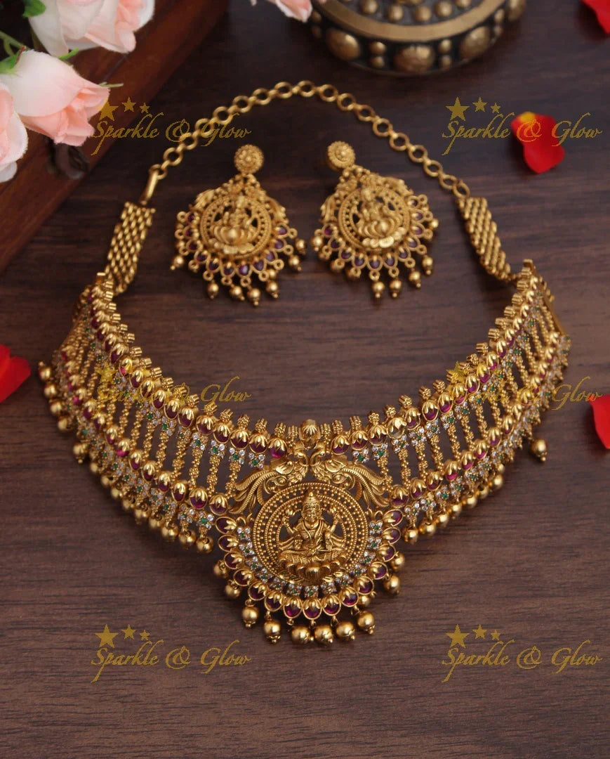 Gold alike Antique Lakshmi AD Choker - Sparkle and Glow