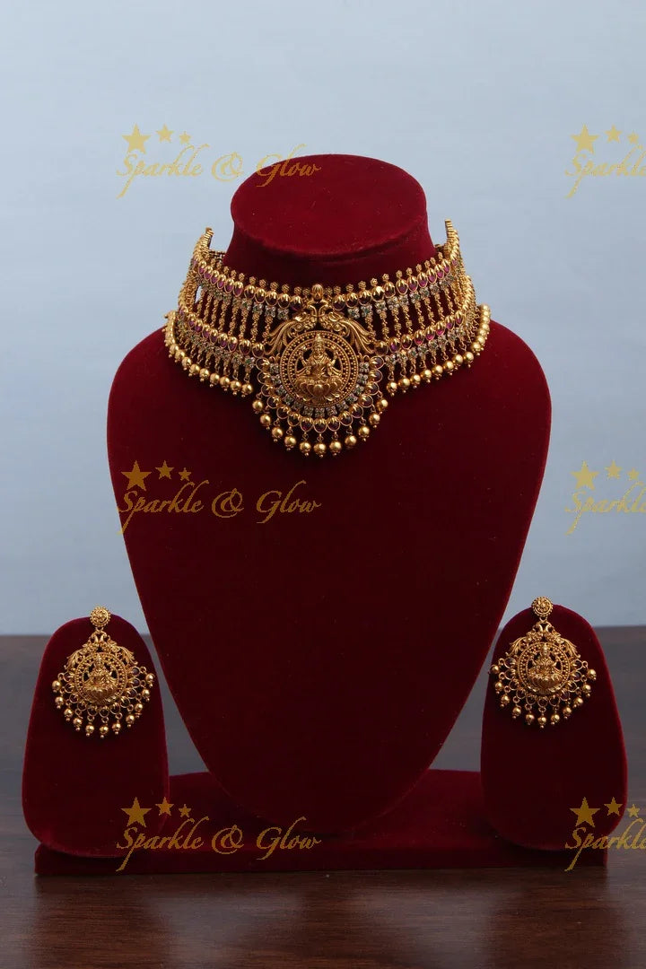 Gold alike Antique Lakshmi AD Choker - Sparkle and Glow