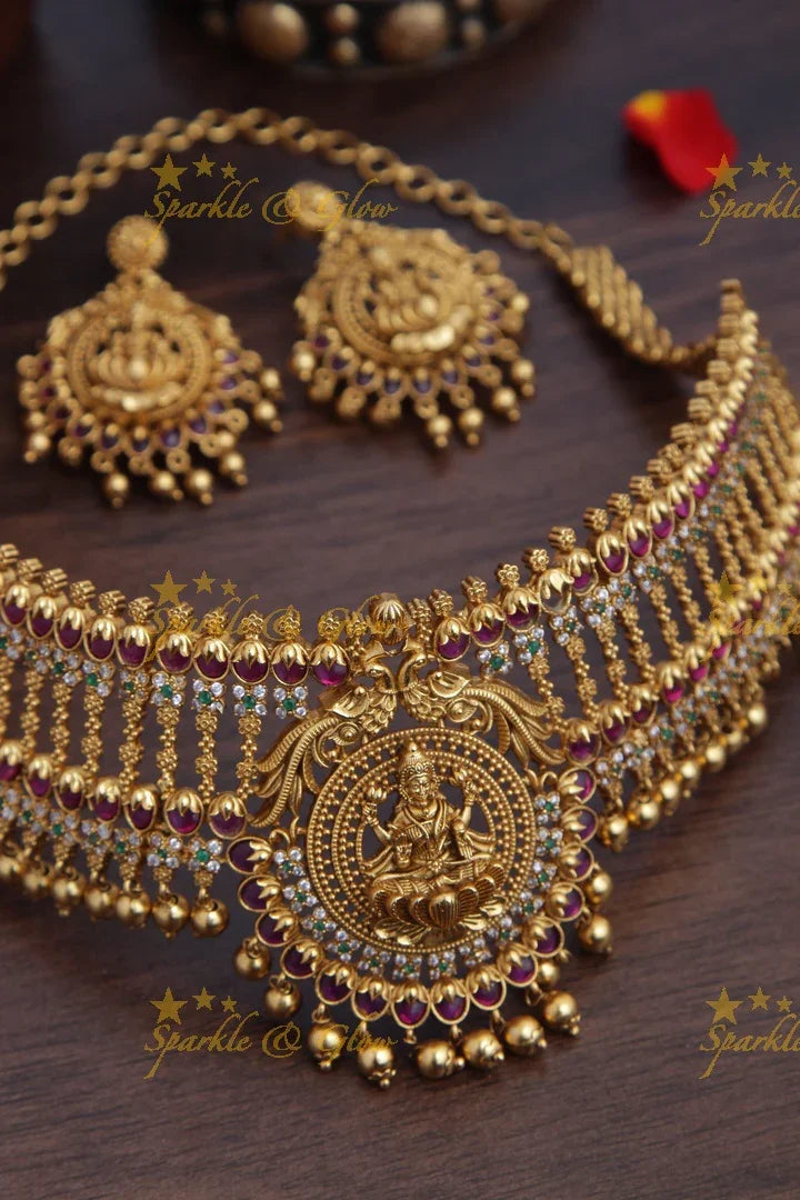 Gold alike Antique Lakshmi AD Choker - Sparkle and Glow