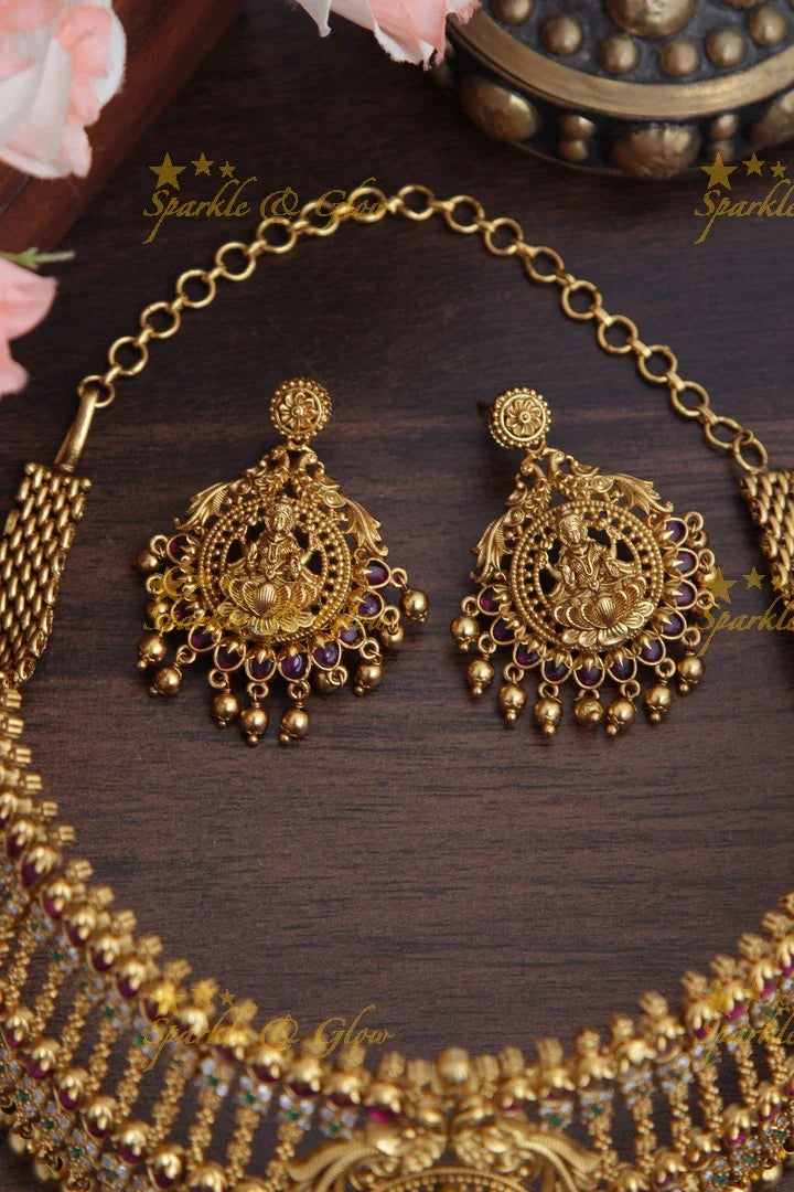 Gold alike Antique Lakshmi AD Choker - Sparkle and Glow