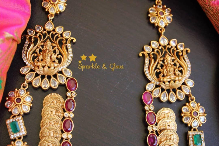 Two layer coin and flower deisgn lakshmi haram - Sparkle and Glow