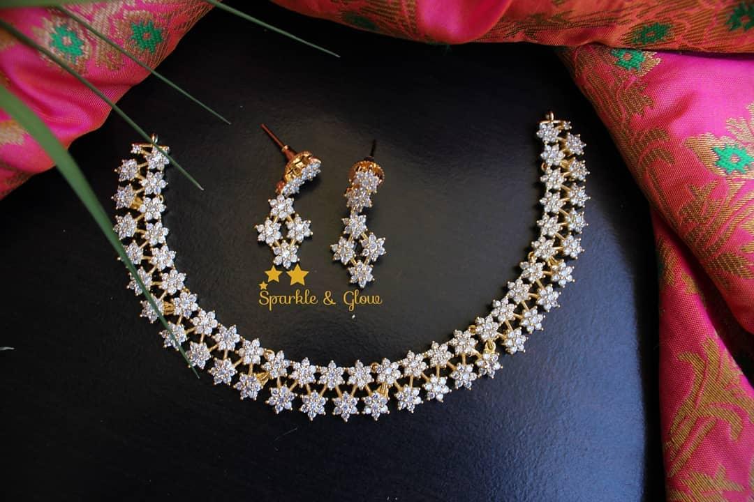 Two layer AD stones star gold necklace - white Multi - Sparkle and Glow