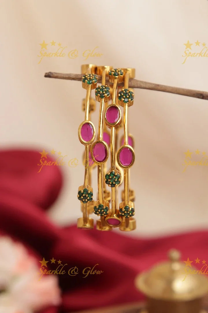 Premium Matte thin stone Bangles set of four - Sparkle and Glow