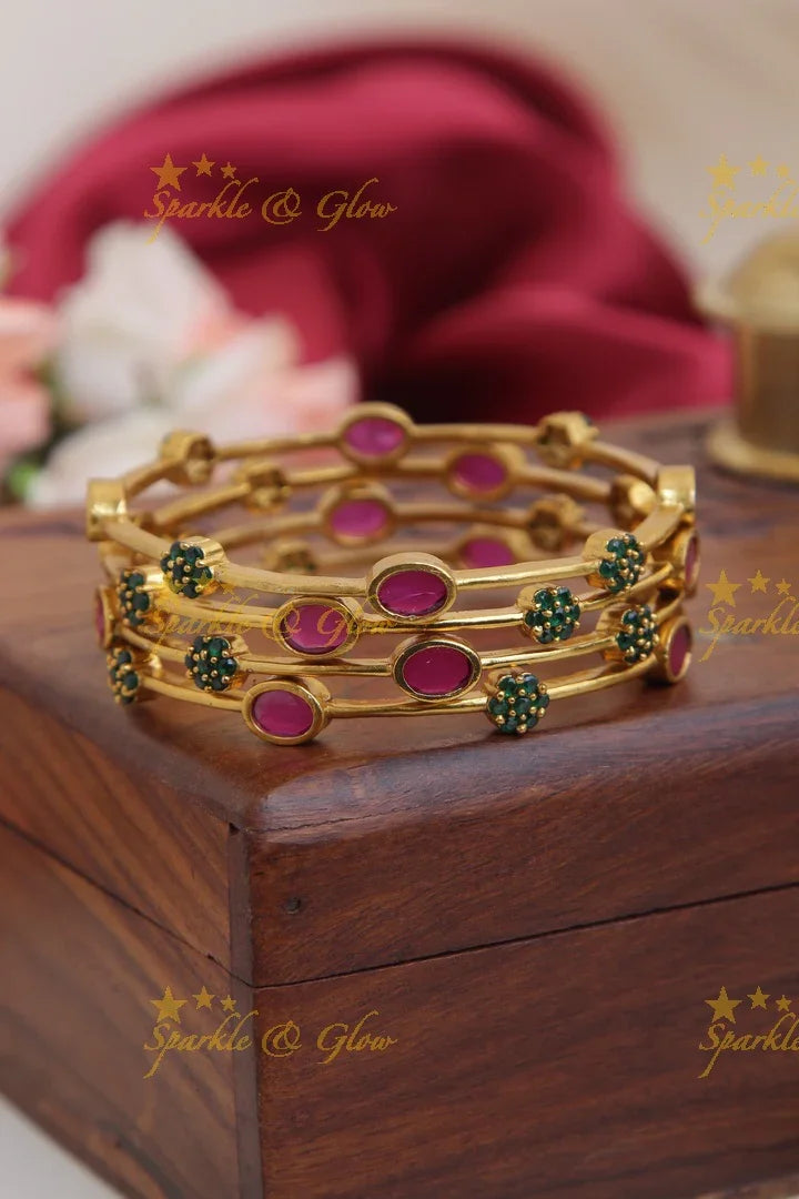 Premium Matte thin stone Bangles set of four - Sparkle and Glow