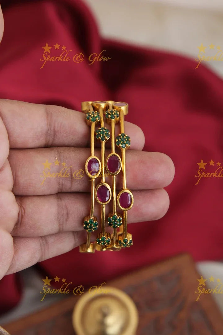 Premium Matte thin stone Bangles set of four - Sparkle and Glow