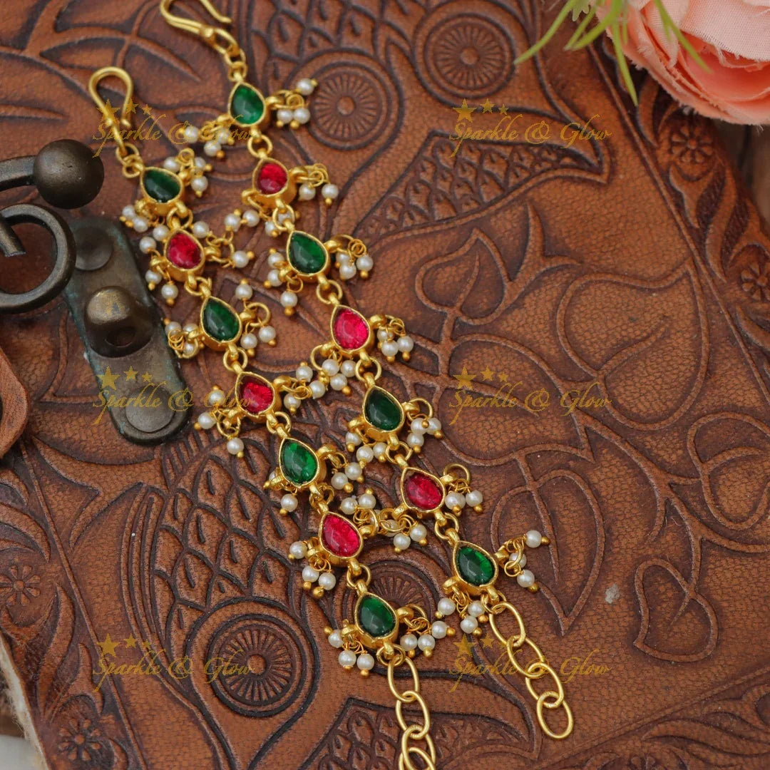 Stunning Jadau Kundan Waterdrop Design Gold alike Earchain