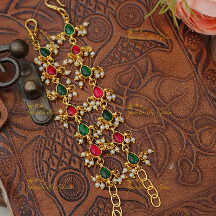 Stunning Jadau Kundan Waterdrop Design Gold alike Earchain