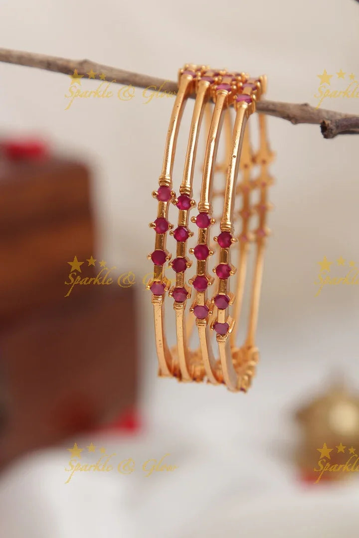 Gold alike thin stone bangles - Sparkle and Glow