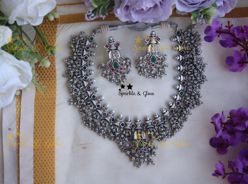 CZ stones Gutta pusala short neckset - Silver - Multi - Sparkle and Glow