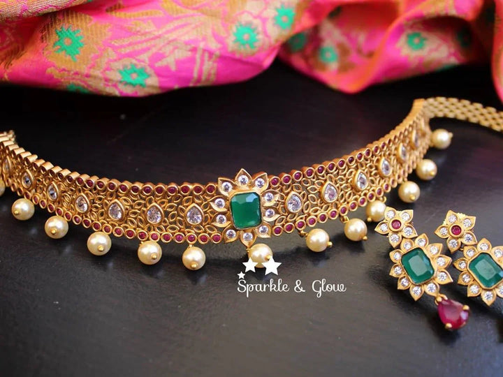 Matte gold cz stone elegant high neck choker - Sparkle and Glow