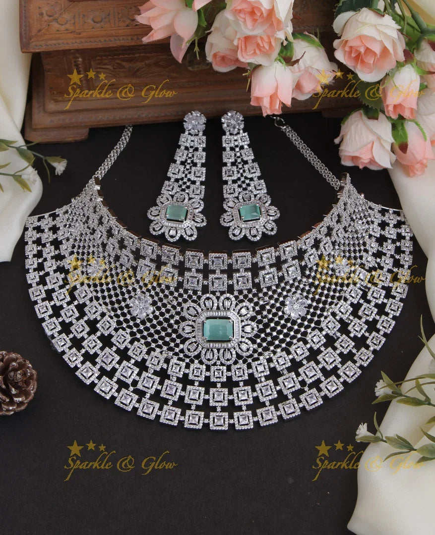 Grand Silver polish Bridal AD choker - Sparkle and Glow