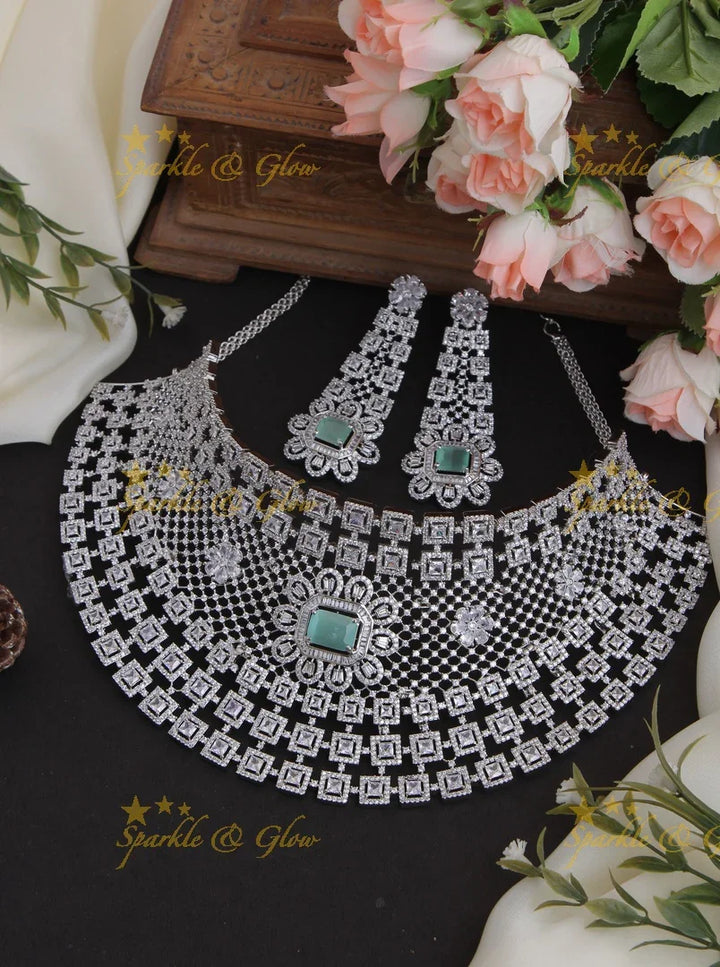 Grand Silver polish Bridal AD choker - Sparkle and Glow