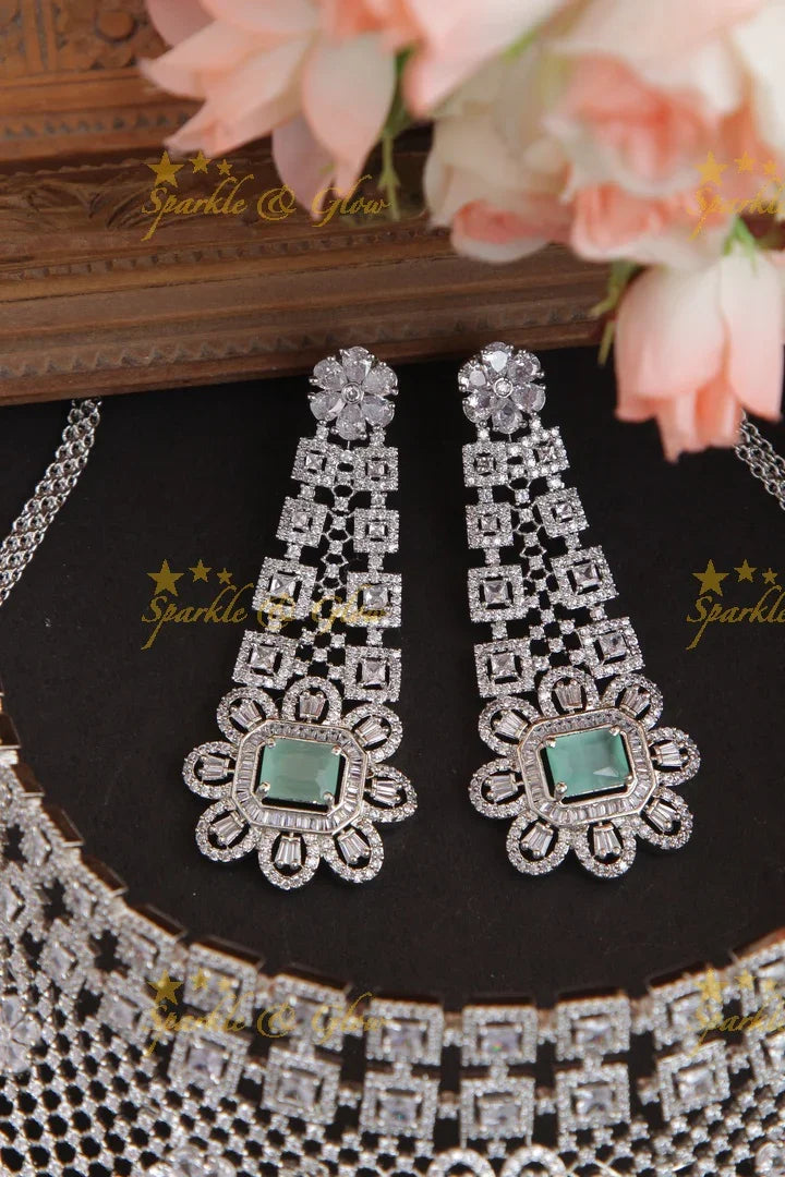 Grand Silver polish Bridal AD choker - Sparkle and Glow