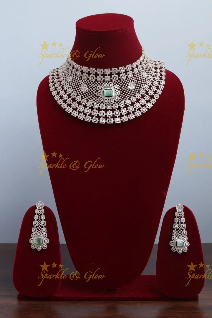 Grand Silver polish Bridal AD choker - Sparkle and Glow