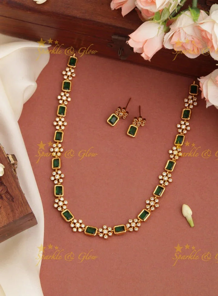 Budgetted Premium Matt Floral Stone short Necklace - Green - Sparkle and Glow