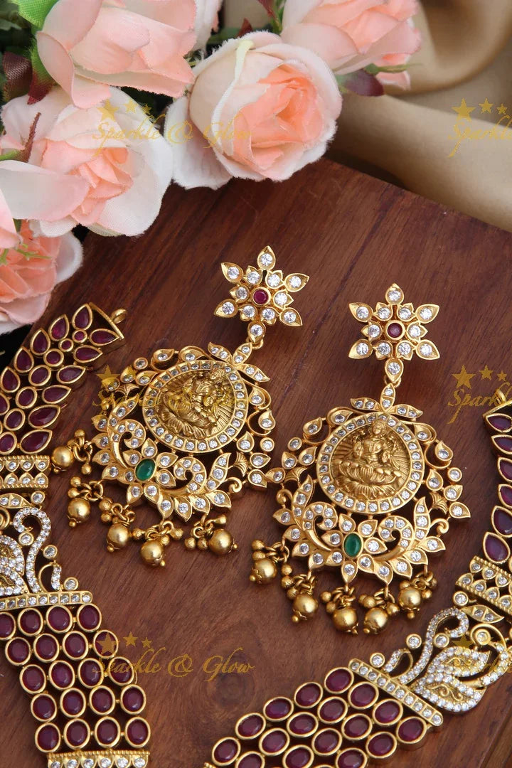 Gold Alike CZ Kemp Stone Lakshmi Short Necklace - Sparkle and Glow