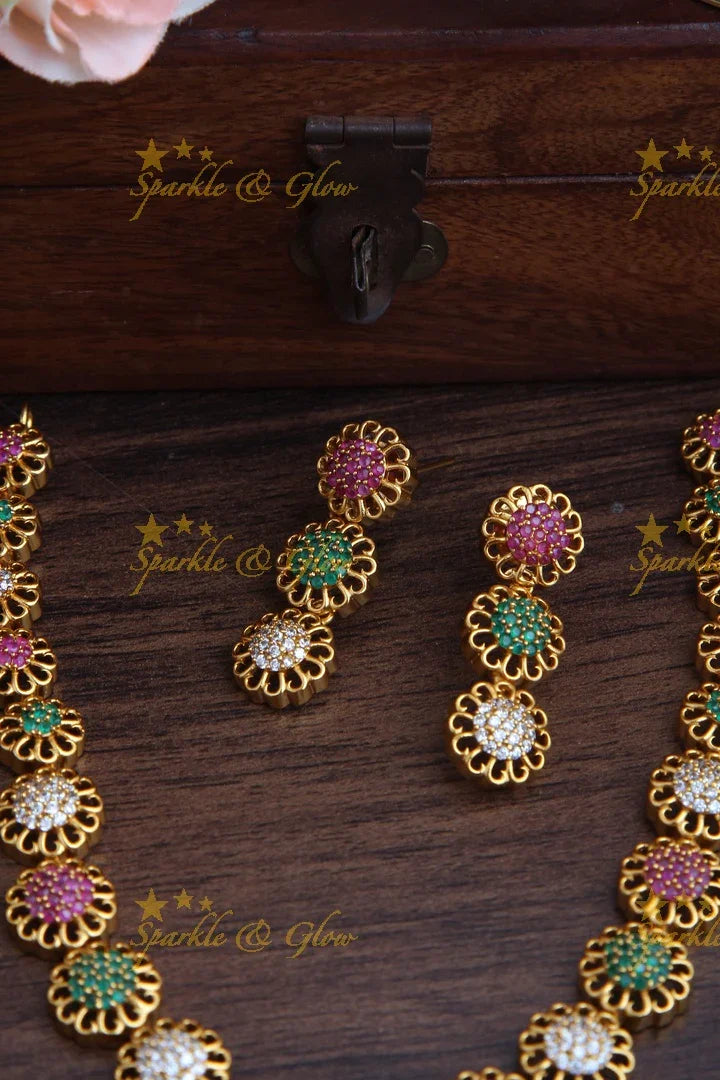 Premium Matte AD Stone floral short necklace - Sparkle and Glow