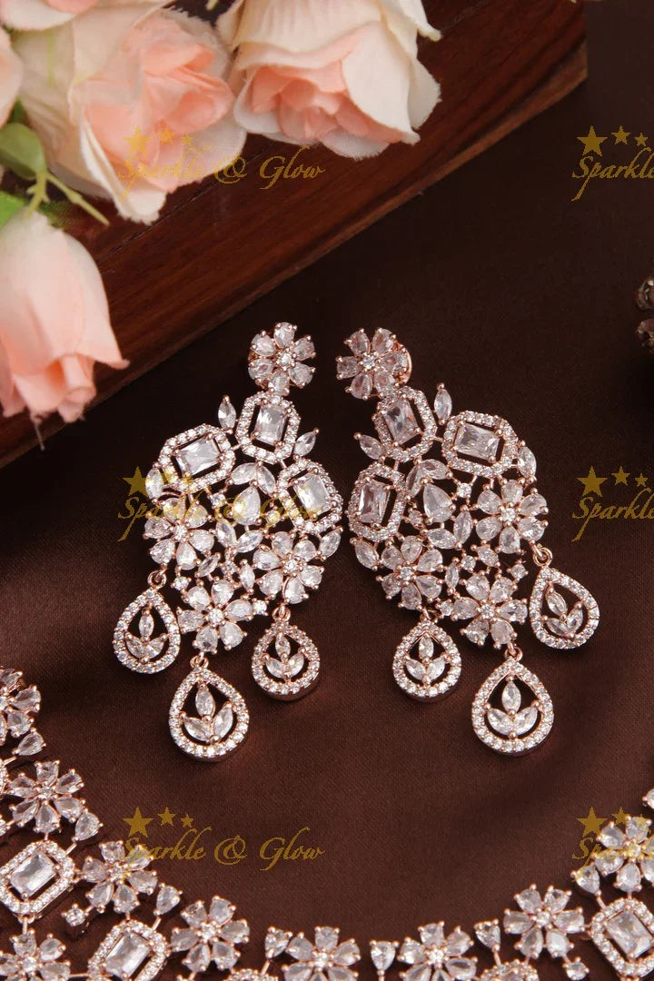 Rose Gold AD Stone Floral Heavy Necklace - Sparkle and Glow