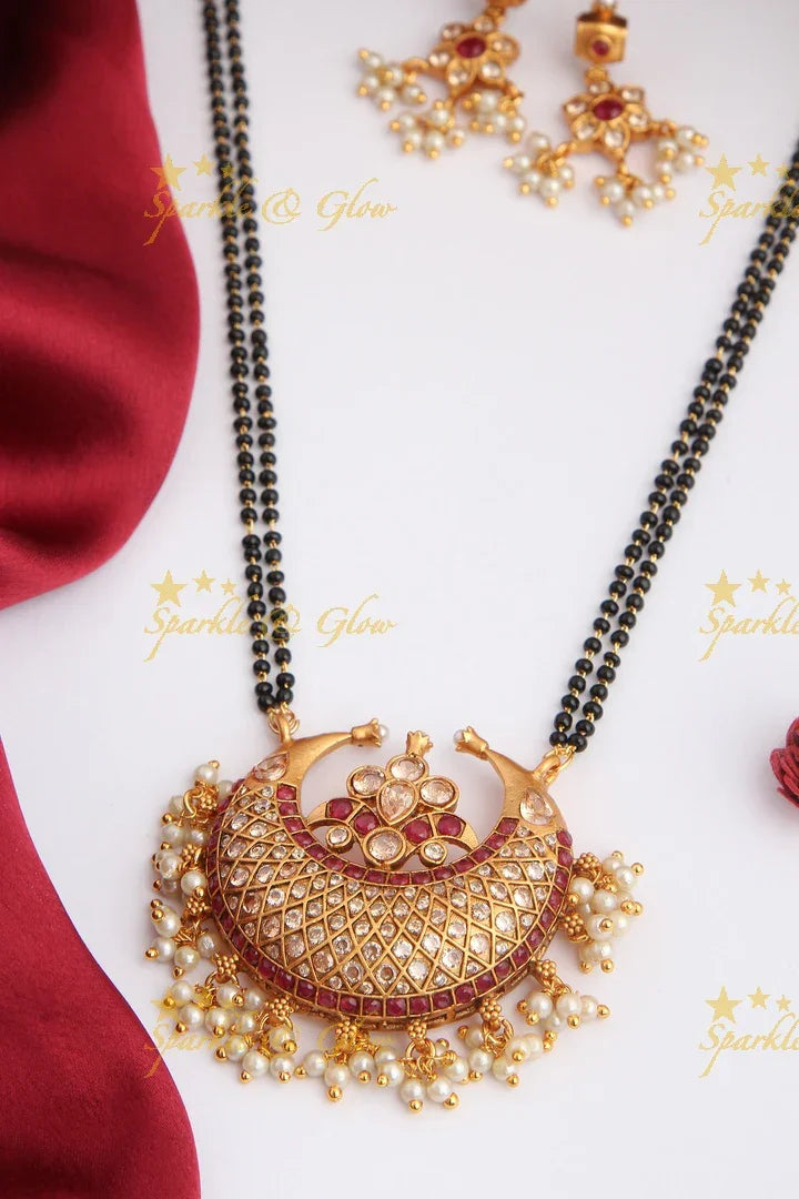 Premium Matte black beads chain 16 Inches - Pink - Sparkle and Glow