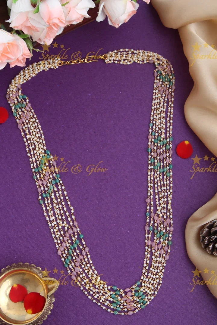 Multi layered multi color beads chain 24 inches - Sparkle and Glow