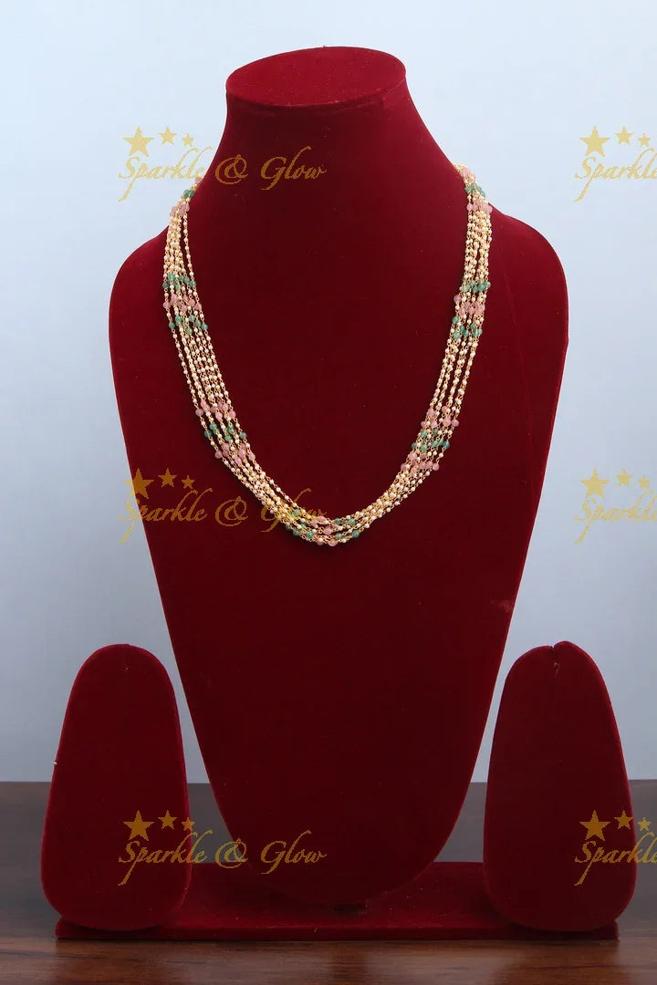 Multi layered multi color beads chain 24 inches - Sparkle and Glow