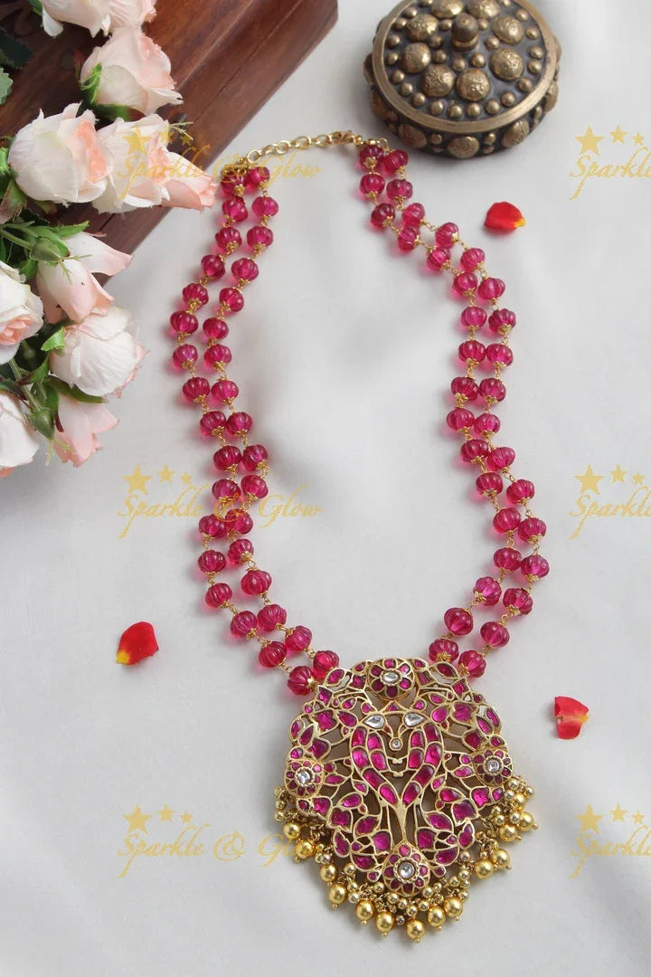 Pink Pumkin bead jadau Pendent Chain - Sparkle and Glow