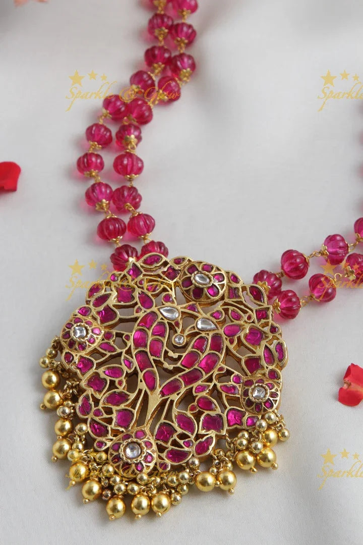 Pink Pumkin bead jadau Pendent Chain - Sparkle and Glow
