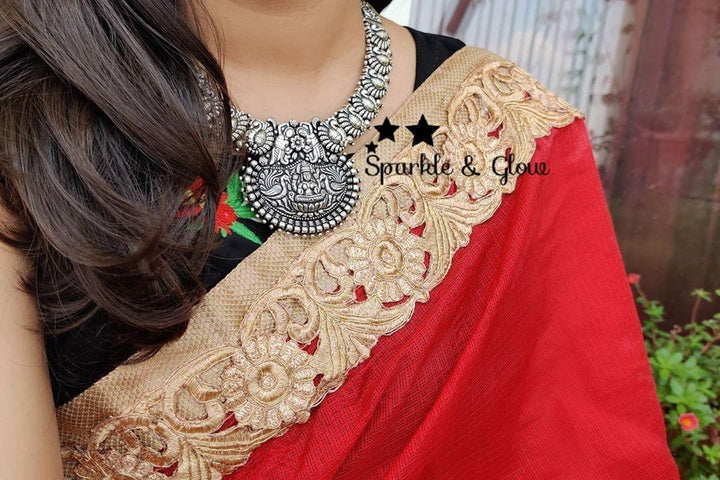 Kolhapur Silver peacock and lakshmi carved necklace - Sparkle and Glow