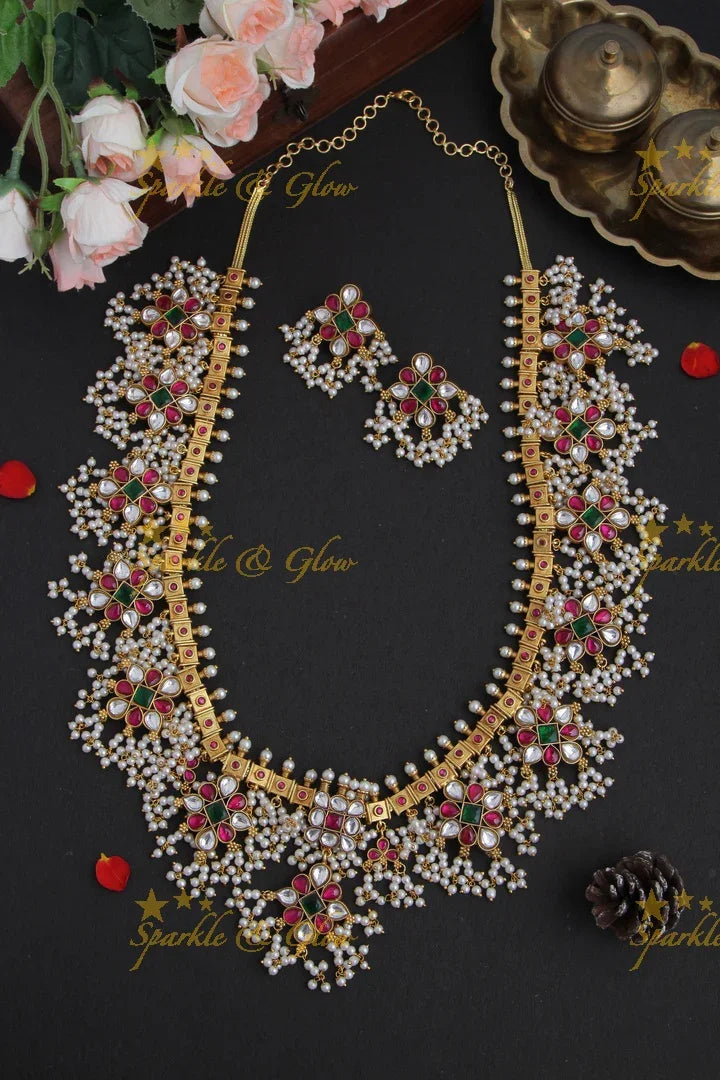 Beautiful Floral Gutta Pusalu Necklace - preorder takes 15 days - Sparkle and Glow