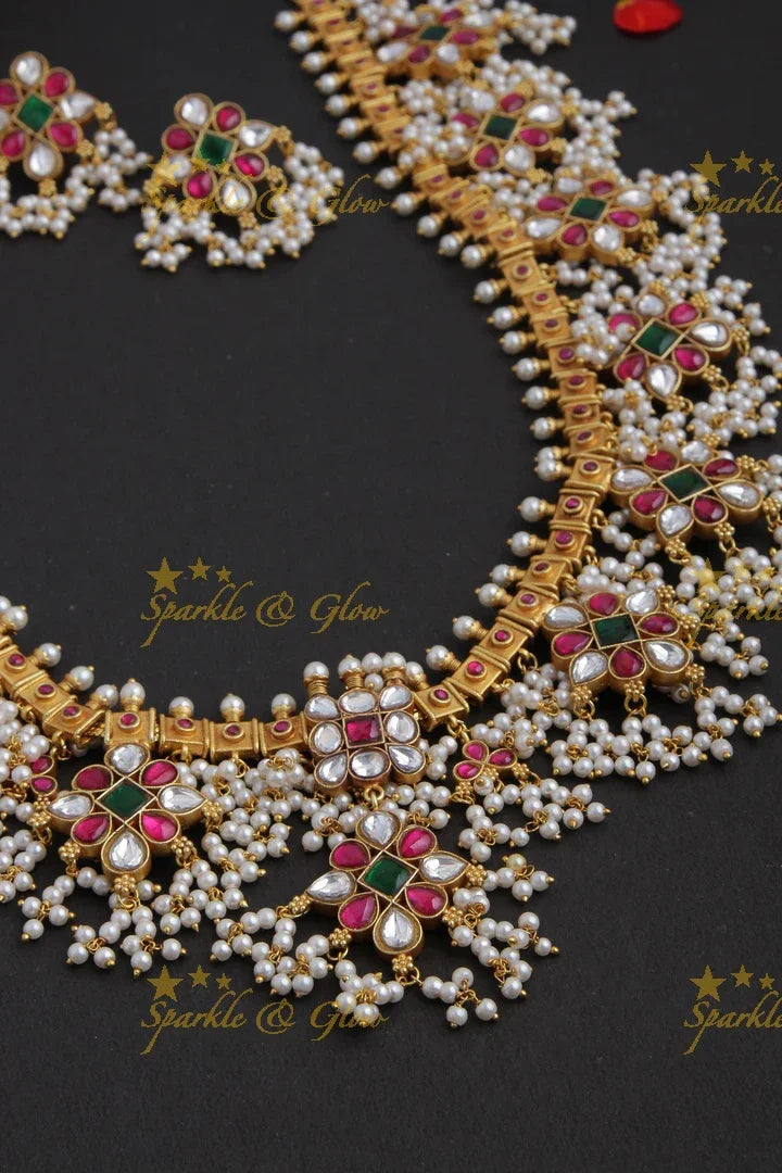 Beautiful Floral Gutta Pusalu Necklace - preorder takes 15 days - Sparkle and Glow