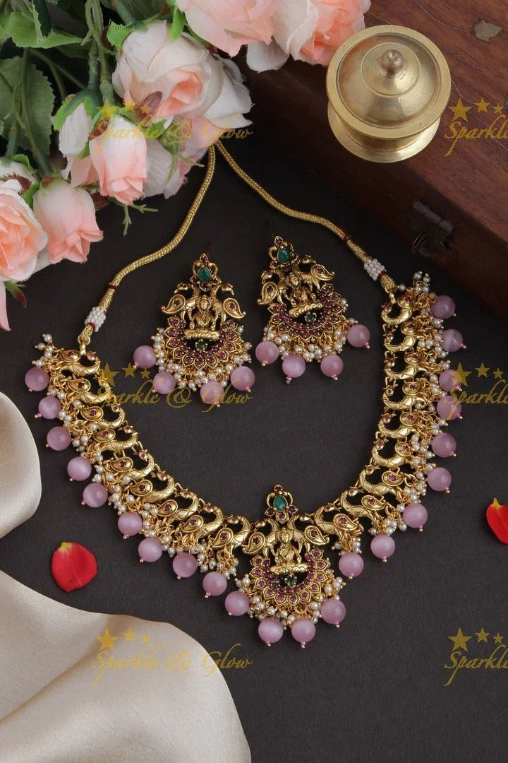 Matte gold lakshmi guttap pusalu with cz stones - Sparkle and Glow