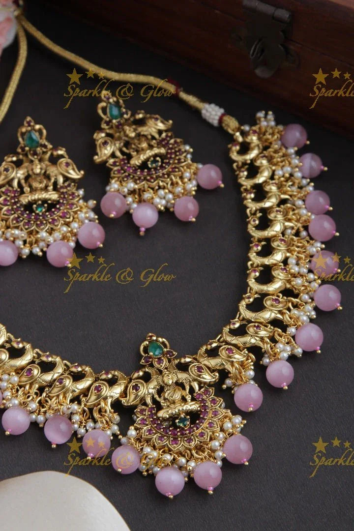 Matte gold lakshmi guttap pusalu with cz stones - Sparkle and Glow