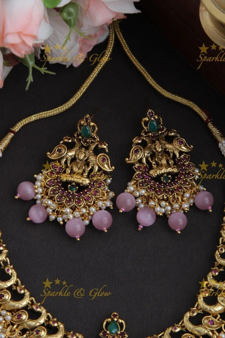 Matte gold lakshmi guttap pusalu with cz stones - Sparkle and Glow