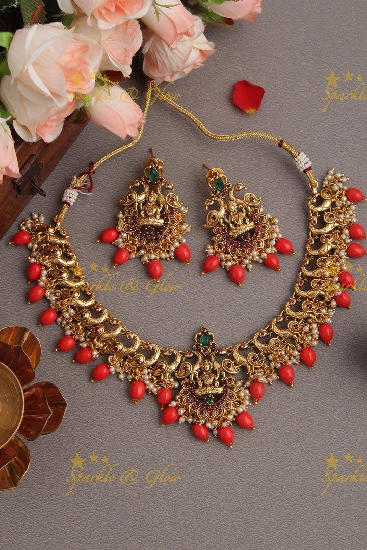 Matte gold lakshmi guttap pusalu with cz stones - Sparkle and Glow