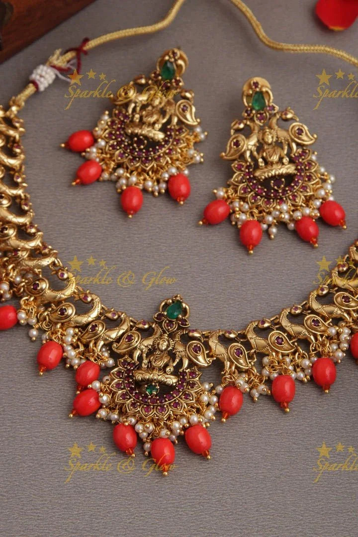 Matte gold lakshmi guttap pusalu with cz stones - Sparkle and Glow