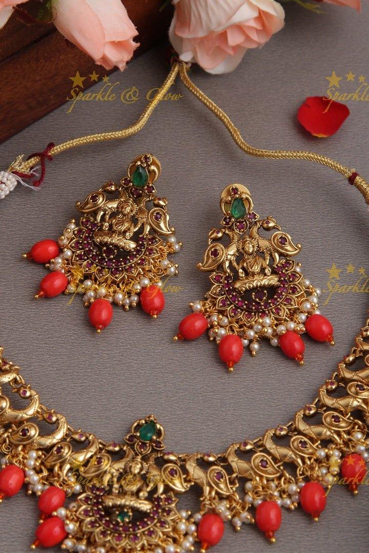 Matte gold lakshmi guttap pusalu with cz stones - Sparkle and Glow