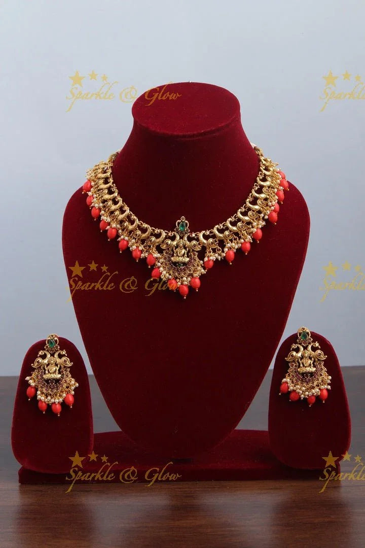 Matte gold lakshmi guttap pusalu with cz stones - Sparkle and Glow