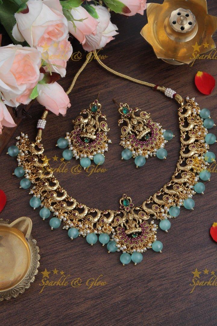 Matte gold lakshmi guttap pusalu with cz stones - Sparkle and Glow