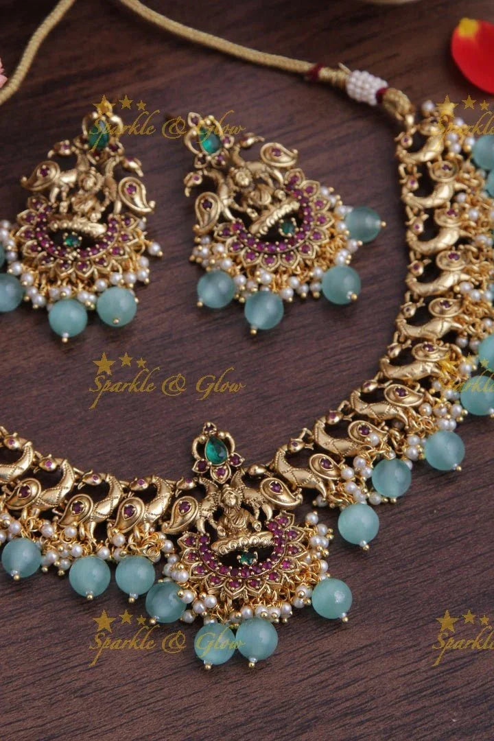 Matte gold lakshmi guttap pusalu with cz stones - Sparkle and Glow
