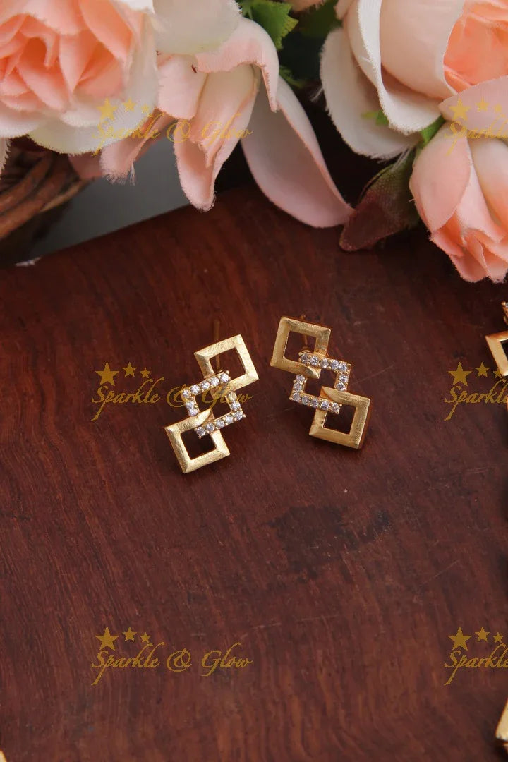 Premium Matte statement American Diamond box design necklace - Gold White - Sparkle and Glow