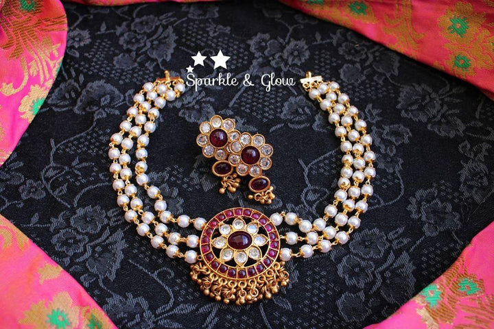 Pearl high neck choker - Navarathna - Sparkle and Glow