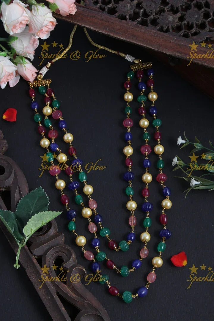 Gold Multi color bead chain - Sparkle and Glow