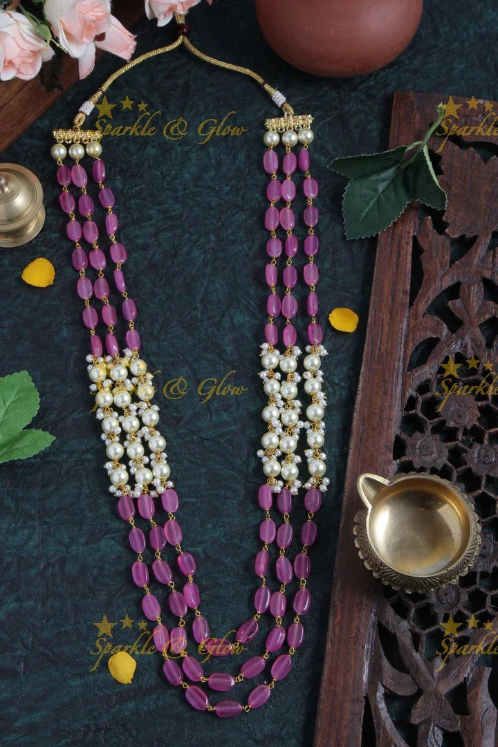 Three Layered Pearl Blue bead Chain - Sparkle and Glow